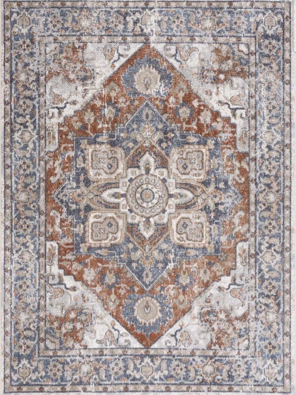 6'7" x 9' Rectangle Vintage Persian medallion rug in warm rust and dusty blue